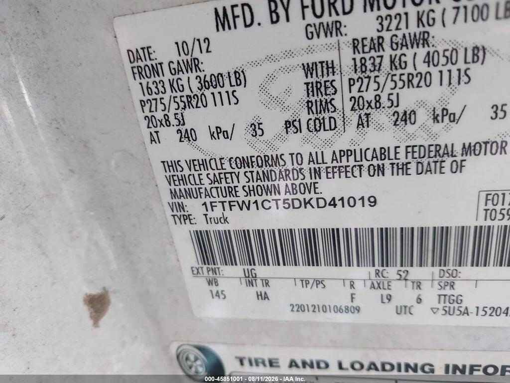 1FTFW1CT5DKD41019 2013 FORD F-150 photo no. 9