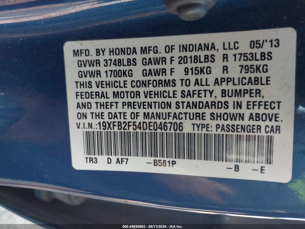 19XFB2F54DE046706 2013 HONDA CIVIC photo no. 9