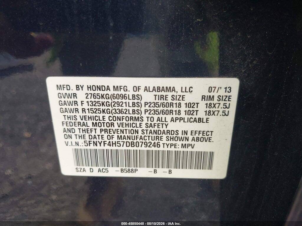 5FNYF4H57DB079246 2013 HONDA PILOT photo no. 9