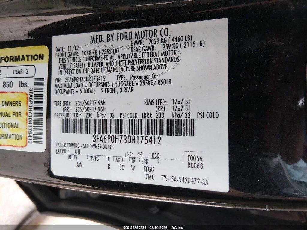 3FA6P0H73DR175412 2013 FORD FUSION photo no. 9
