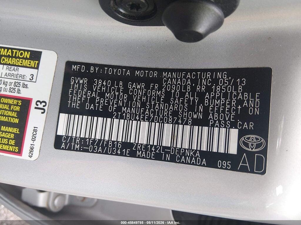 2T1BU4EE7DC087478 2013 TOYOTA COROLLA photo no. 9