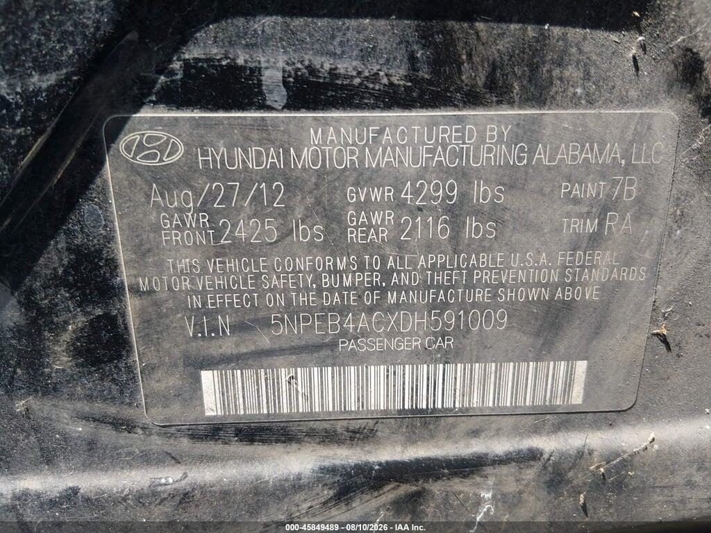 5NPEB4ACXDH591009 2013 HYUNDAI SONATA photo no. 9