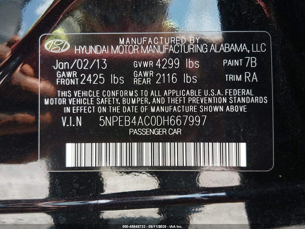 5NPEB4AC0DH667997 2013 HYUNDAI SONATA photo no. 9