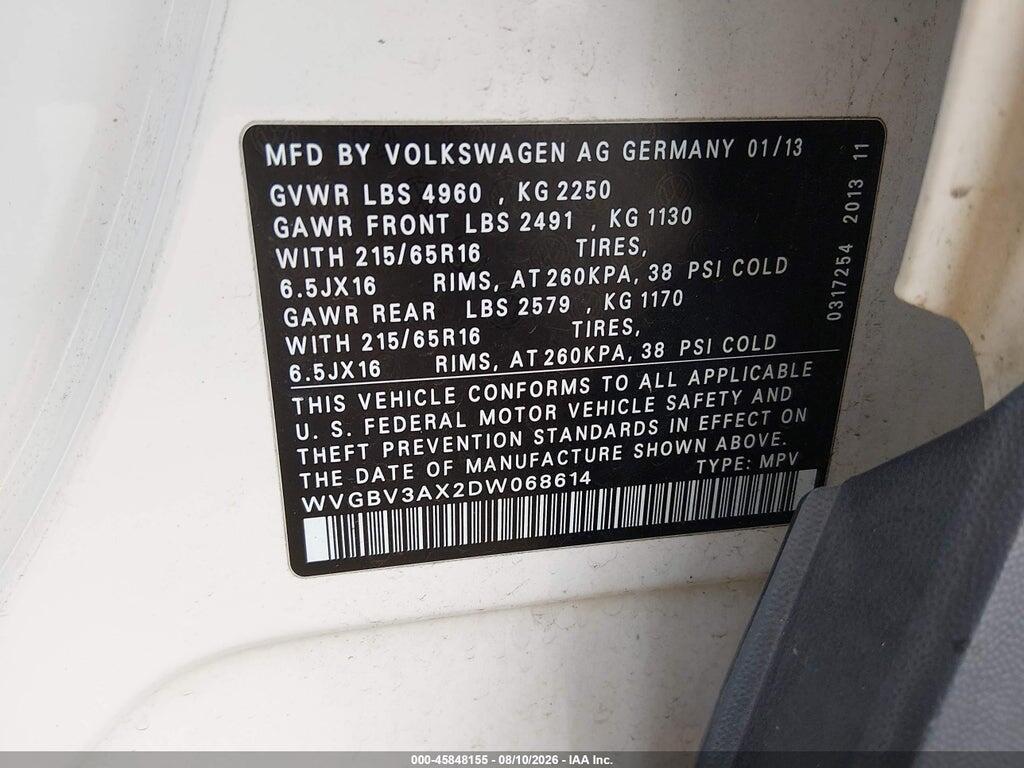 WVGBV3AX2DW068614 2013 VOLKSWAGEN TIGUAN photo no. 9