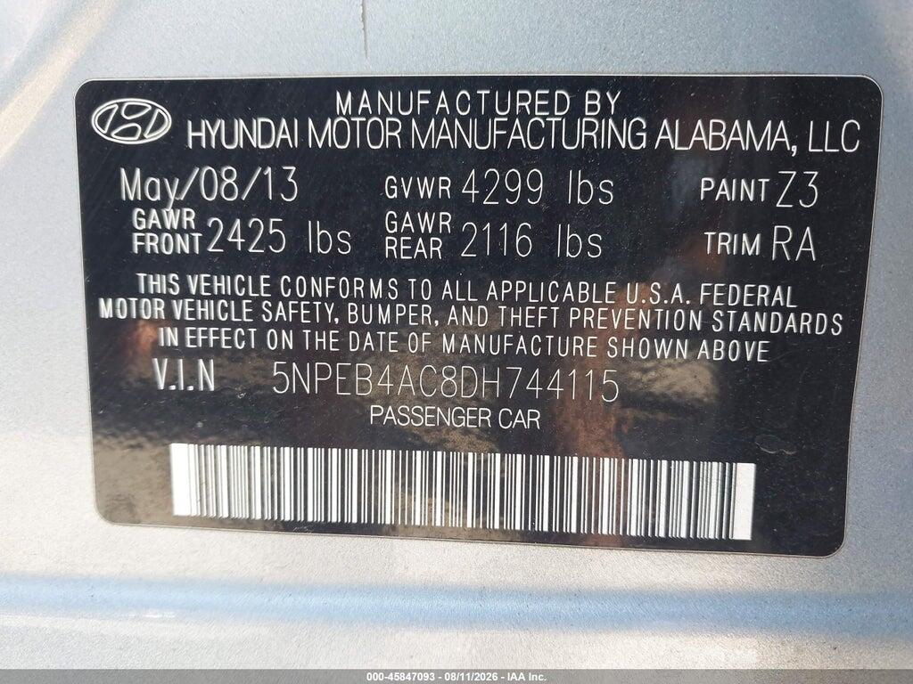 5NPEB4AC8DH744115 2013 HYUNDAI SONATA photo no. 9