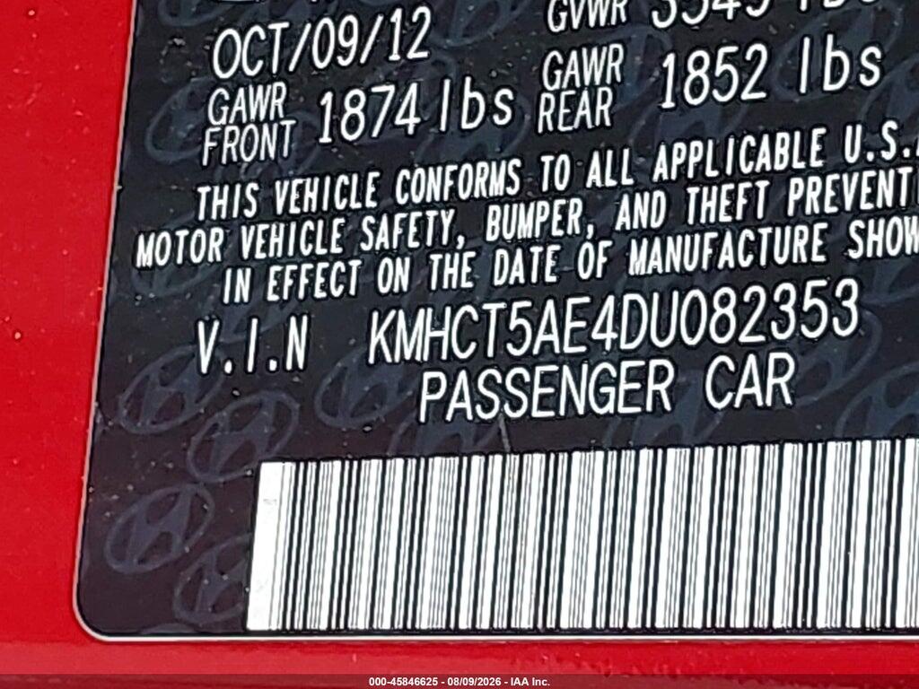 KMHCT5AE4DU082353 2013 HYUNDAI ACCENT photo no. 9