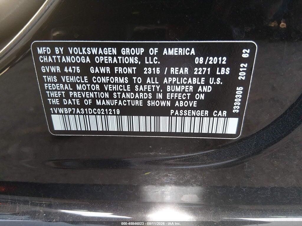 1VWBP7A31DC021219 2013 VOLKSWAGEN PASSAT photo no. 9