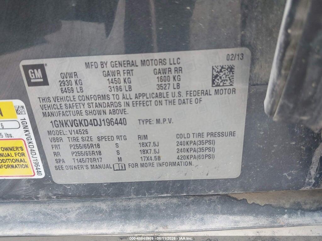 1GNKVGKD4DJ196440 2013 CHEVROLET TRAVERSE photo no. 9