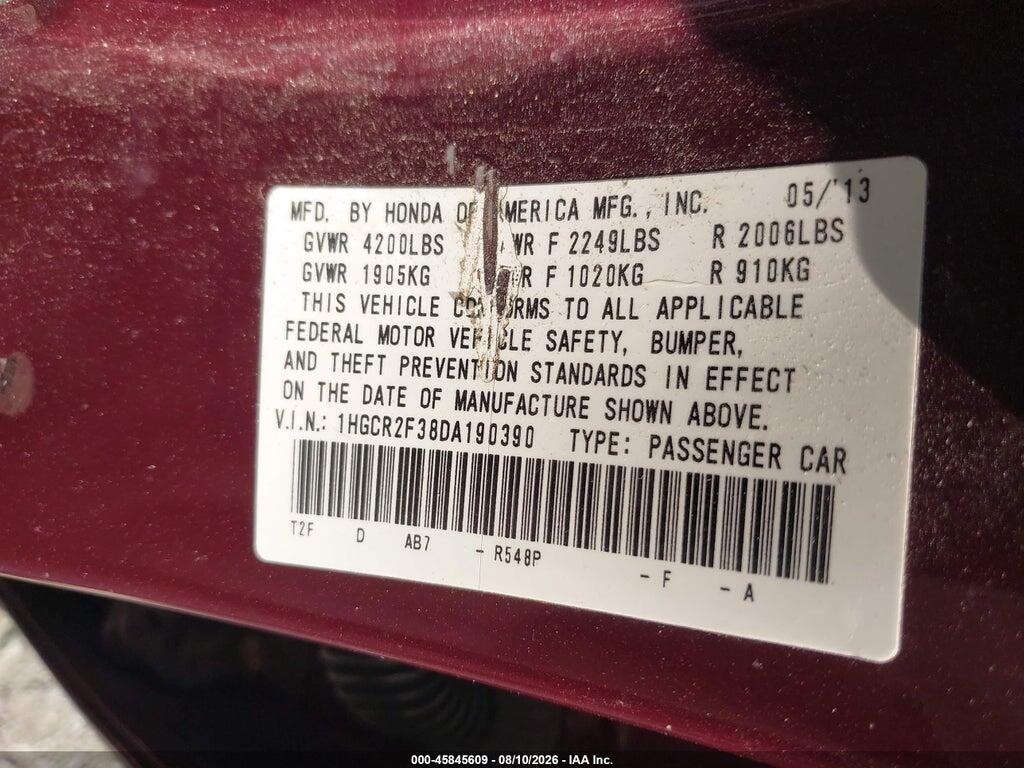 1HGCR2F38DA190390 2013 HONDA ACCORD photo no. 9
