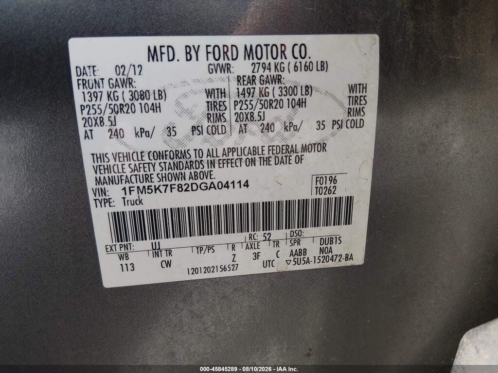 1FM5K7F82DGA04114 2013 FORD EXPLORER photo no. 9