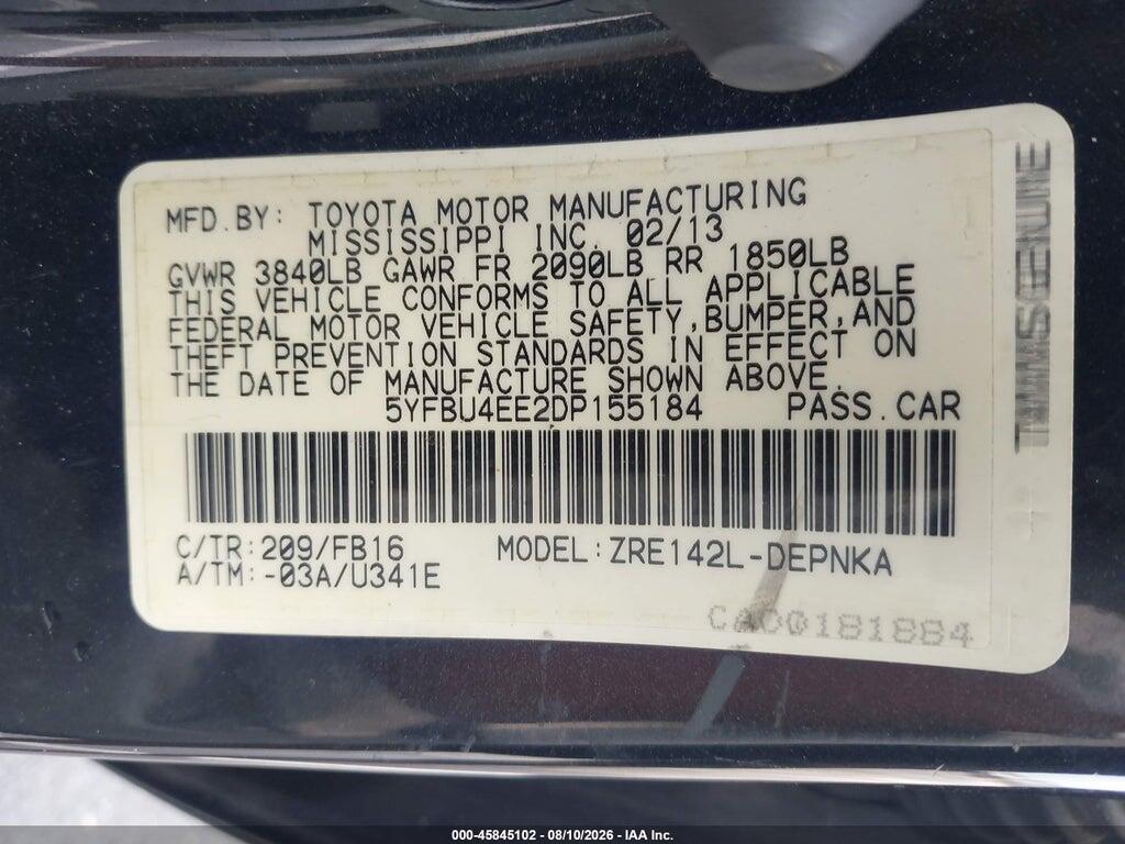 5YFBU4EE2DP155184 2013 TOYOTA COROLLA photo no. 9