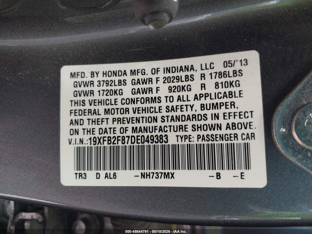 19XFB2F87DE049383 2013 HONDA CIVIC photo no. 9