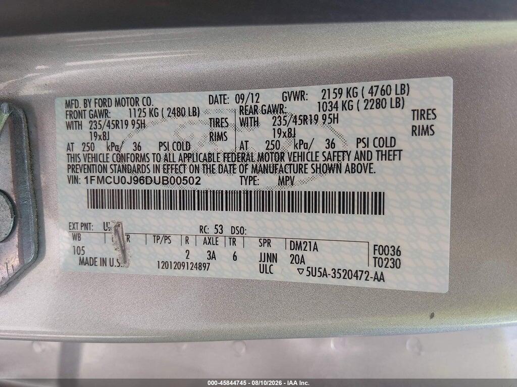 1FMCU0J96DUB00502 2013 FORD ESCAPE photo no. 9