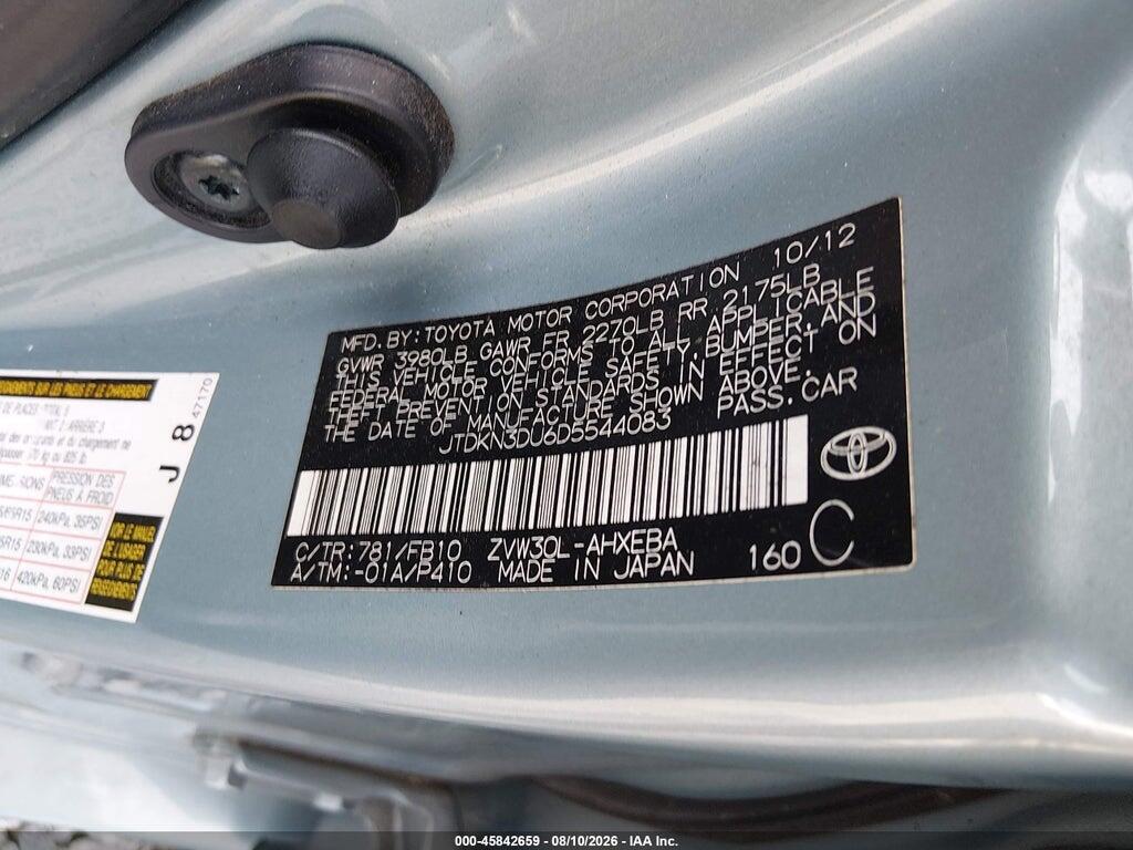 JTDKN3DU6D5544083 2013 TOYOTA PRIUS photo no. 9