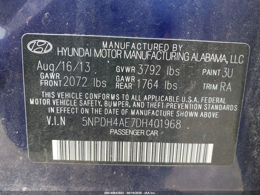 5NPDH4AE7DH401968 2013 HYUNDAI ELANTRA photo no. 9