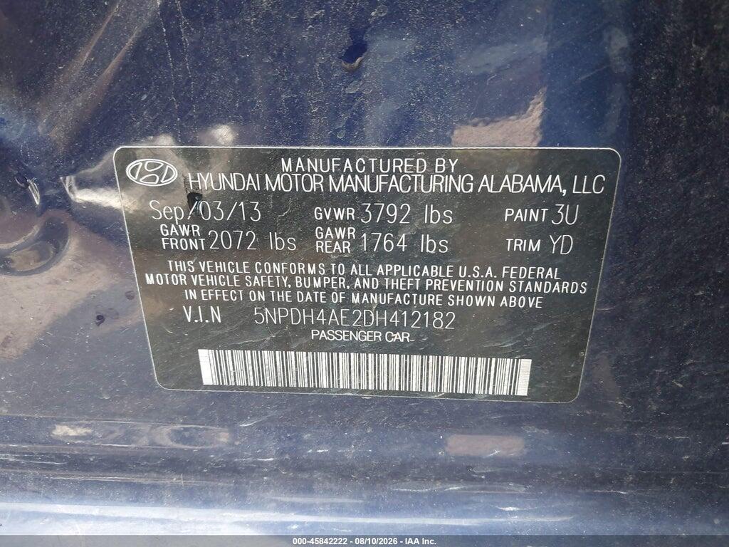5NPDH4AE2DH412182 2013 HYUNDAI ELANTRA photo no. 9