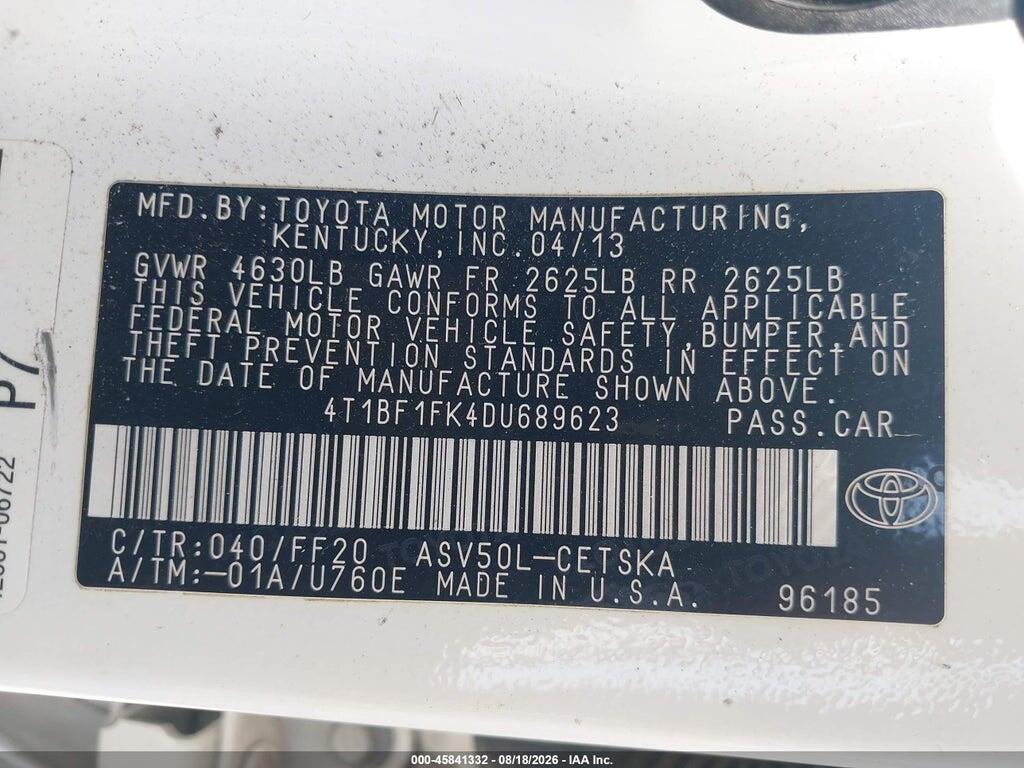 4T1BF1FK4DU689623 2013 TOYOTA CAMRY photo no. 9
