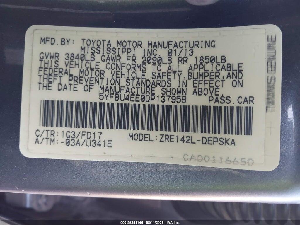 5YFBU4EE0DP137959 2013 TOYOTA COROLLA photo no. 9