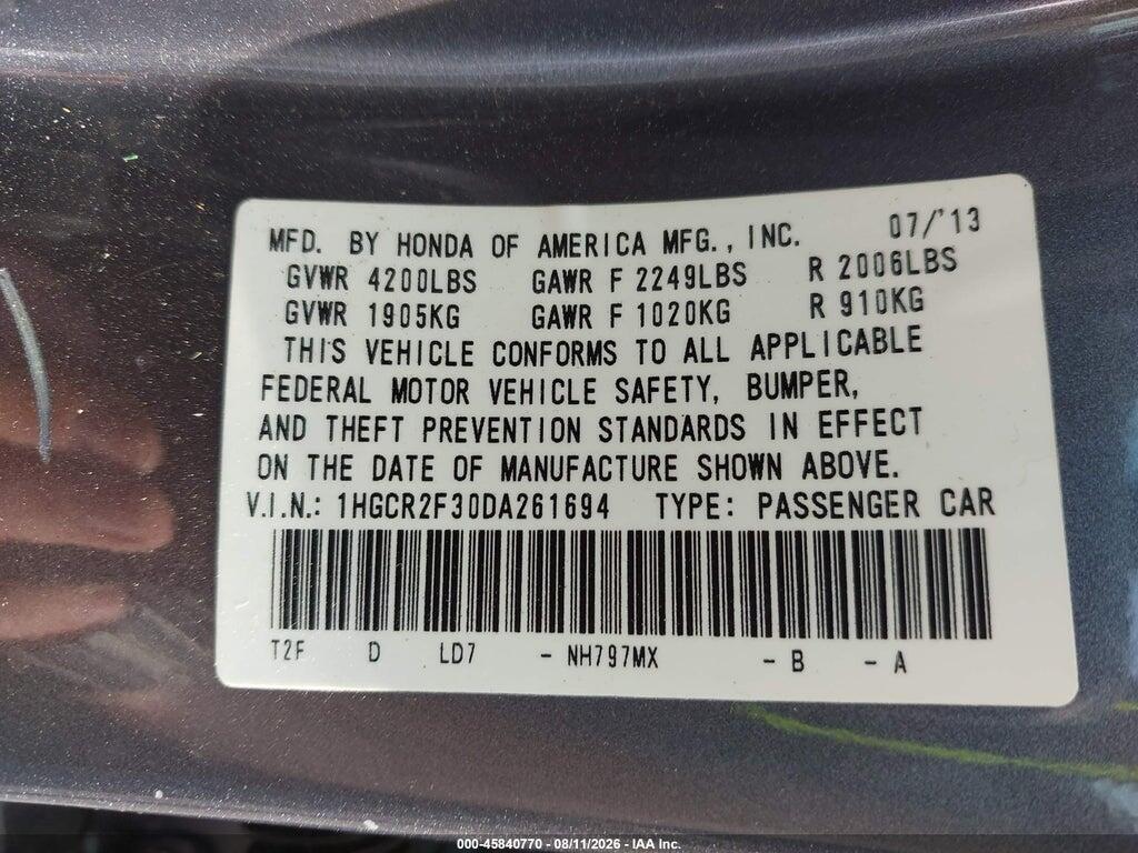1HGCR2F30DA261694 2013 HONDA ACCORD photo no. 9