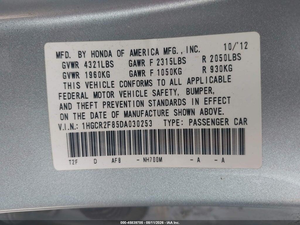 1HGCR2F85DA030253 2013 HONDA ACCORD photo no. 9