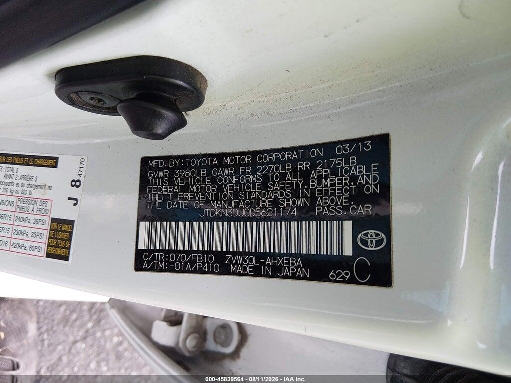 JTDKN3DU0D5621174 2013 TOYOTA PRIUS photo no. 9