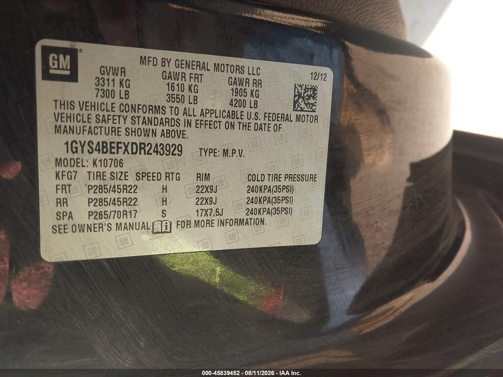1GYS4BEFXDR243929 2013 CADILLAC ESCALADE photo no. 9