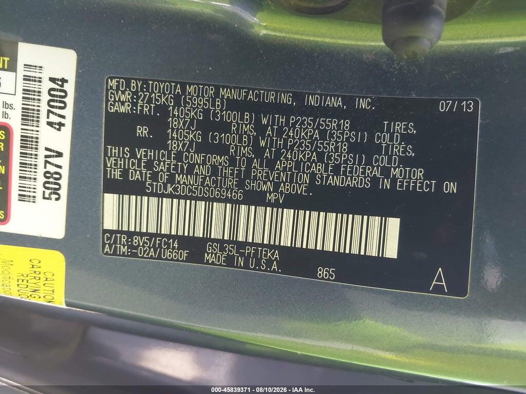 5TDJK3DC5DS069466 2013 TOYOTA SIENNA photo no. 9