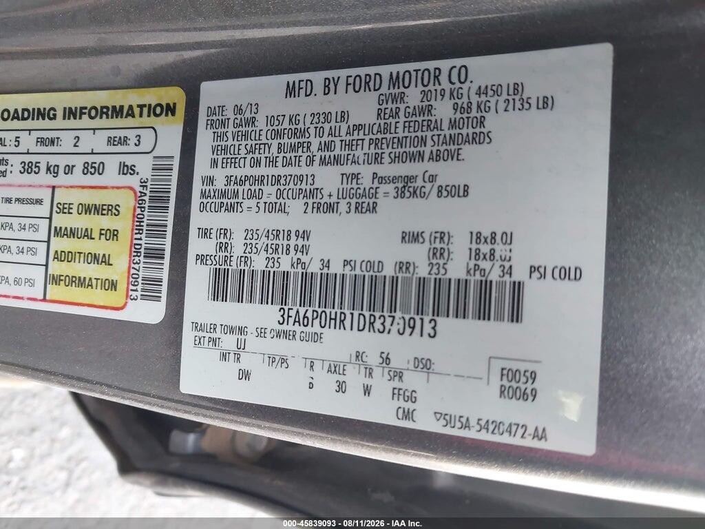 3FA6P0HR1DR370913 2013 FORD FUSION photo no. 9