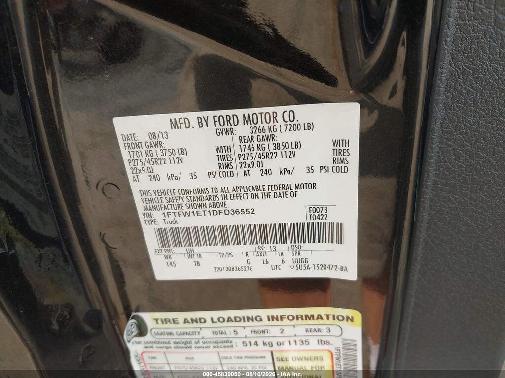 1FTFW1ET1DFD36552 2013 FORD F-150 photo no. 9