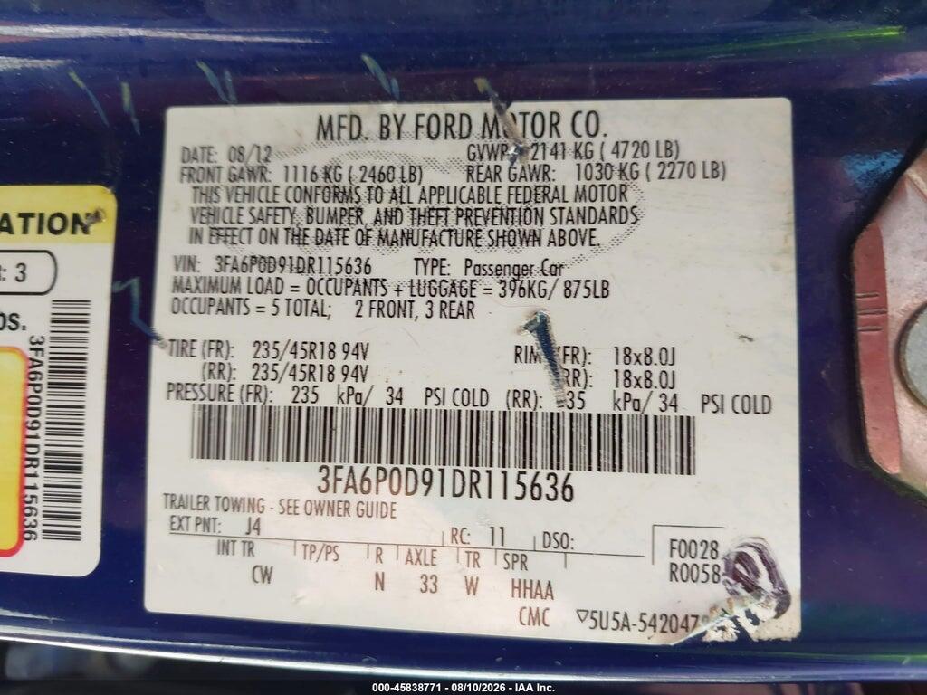 3FA6P0D91DR115636 2013 FORD FUSION photo no. 9