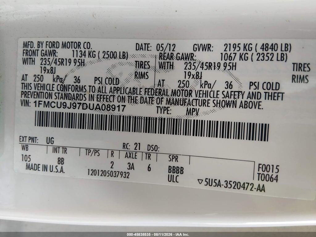 1FMCU9J97DUA08917 2013 FORD ESCAPE photo no. 9