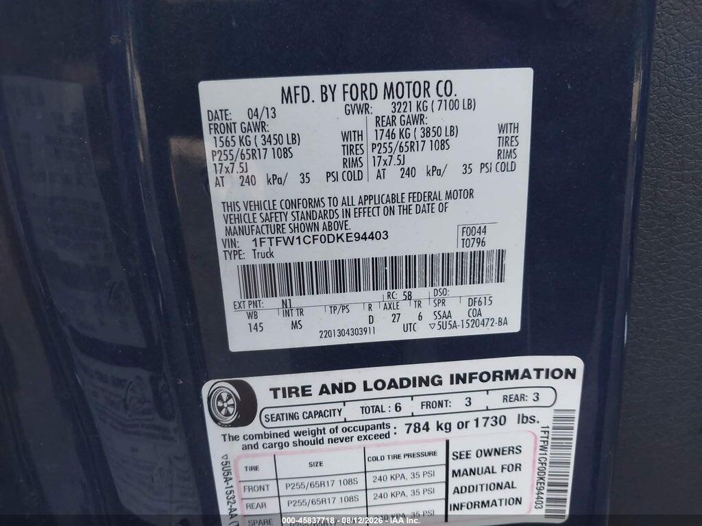 1FTFW1CF0DKE94403 2013 FORD F-150 photo no. 9