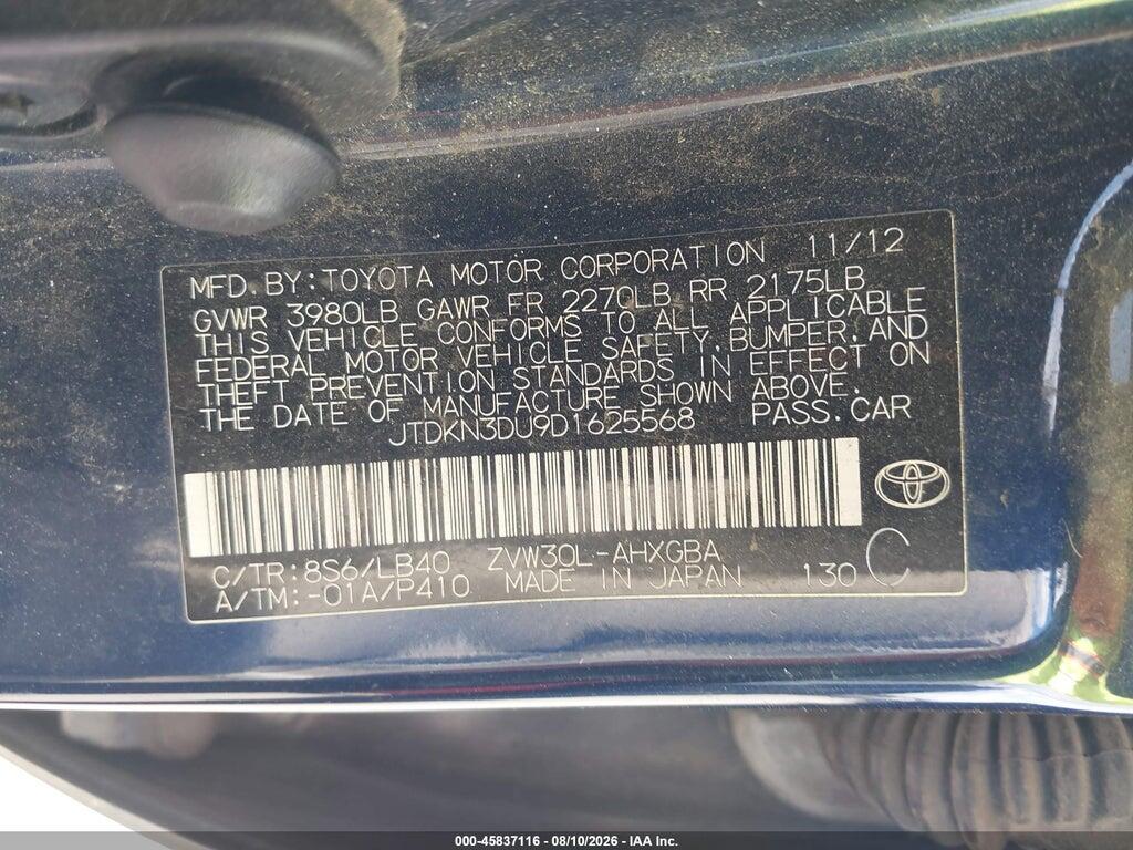 JTDKN3DU9D1625568 2013 TOYOTA PRIUS photo no. 9