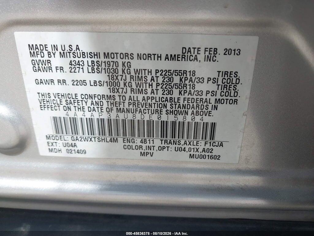 4A4AP3AU8DE015804 2013 MITSUBISHI OUTLANDER SPORT photo no. 9