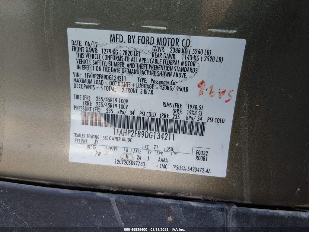 1FAHP2F89DG134211 2013 FORD TAURUS photo no. 9