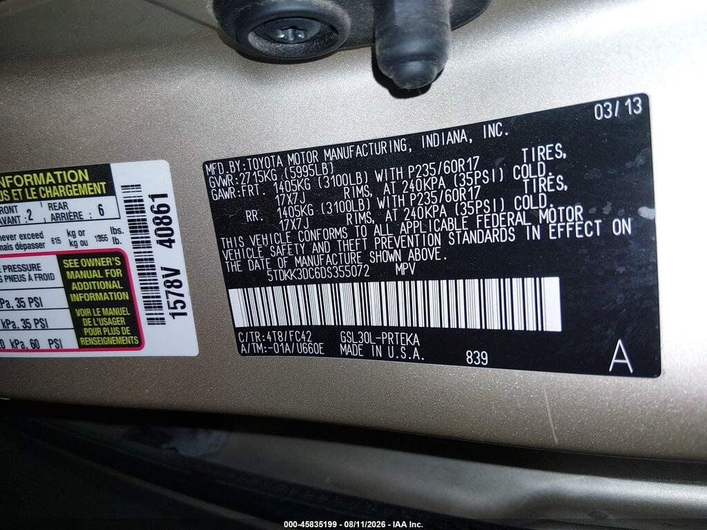 5TDKK3DC6DS355072 2013 TOYOTA SIENNA photo no. 9