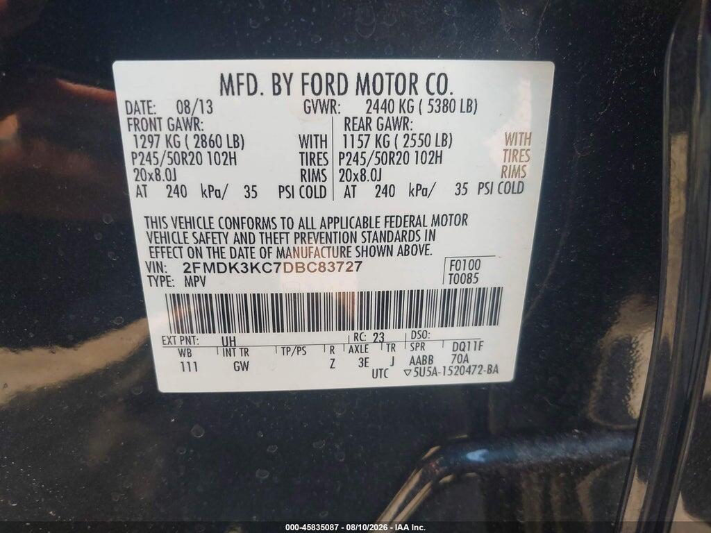 2FMDK3KC7DBC83727 2013 FORD EDGE photo no. 9