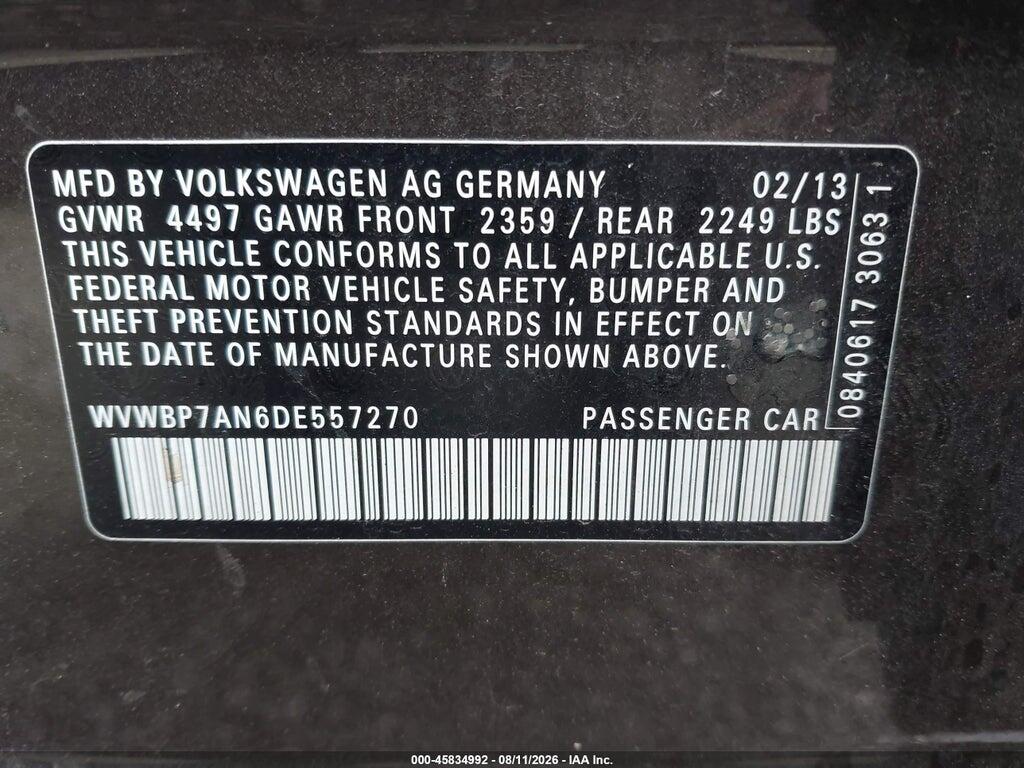 WVWBP7AN6DE557270 2013 VOLKSWAGEN CC photo no. 9