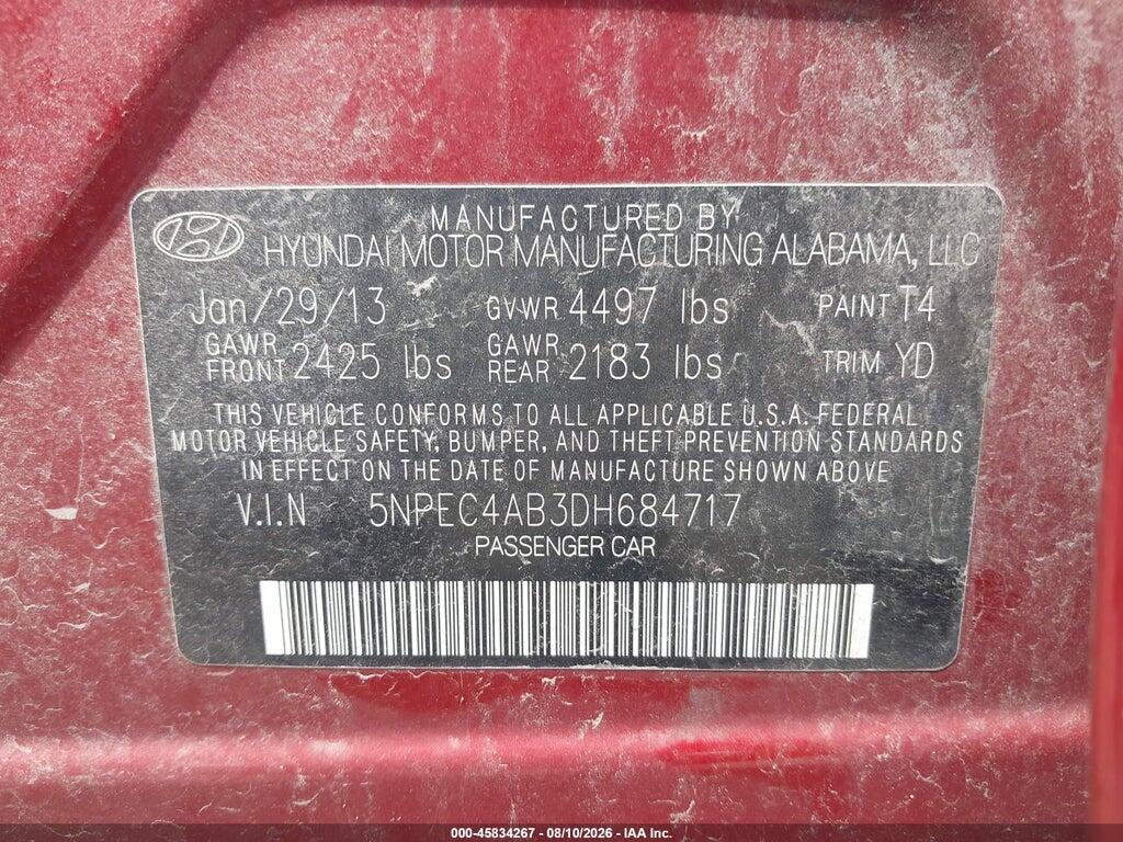 5NPEC4AB3DH684717 2013 HYUNDAI SONATA photo no. 9
