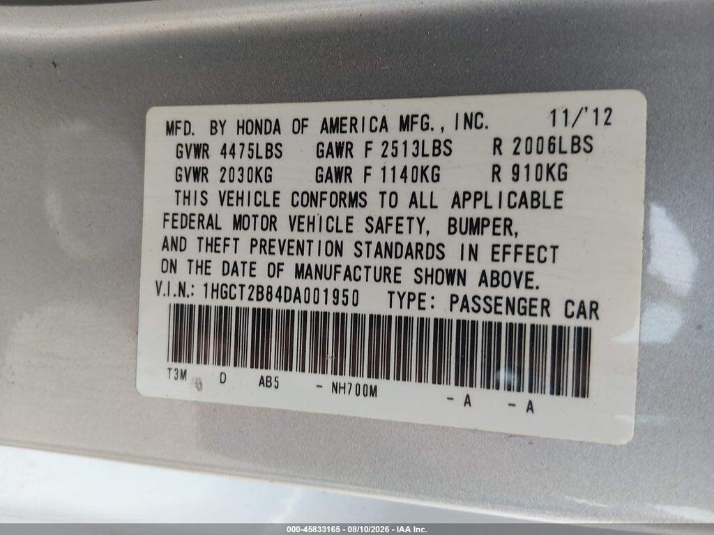 1HGCT2B84DA001950 2013 HONDA ACCORD photo no. 9