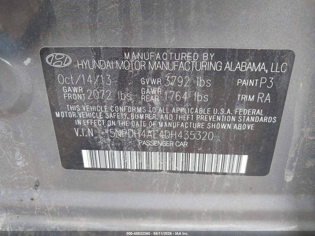 5NPDH4AE4DH435320 2013 HYUNDAI ELANTRA photo no. 9