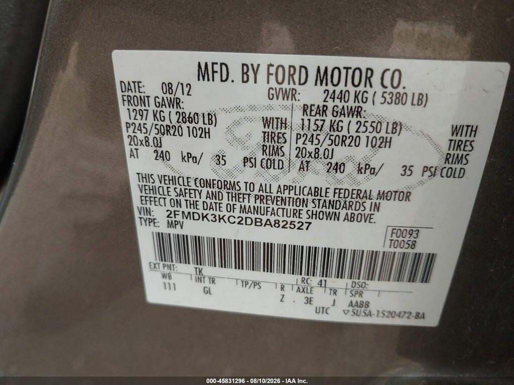 2FMDK3KC2DBA82527 2013 FORD EDGE photo no. 9