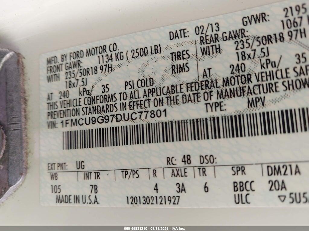 1FMCU9G97DUC77801 2013 FORD ESCAPE photo no. 9