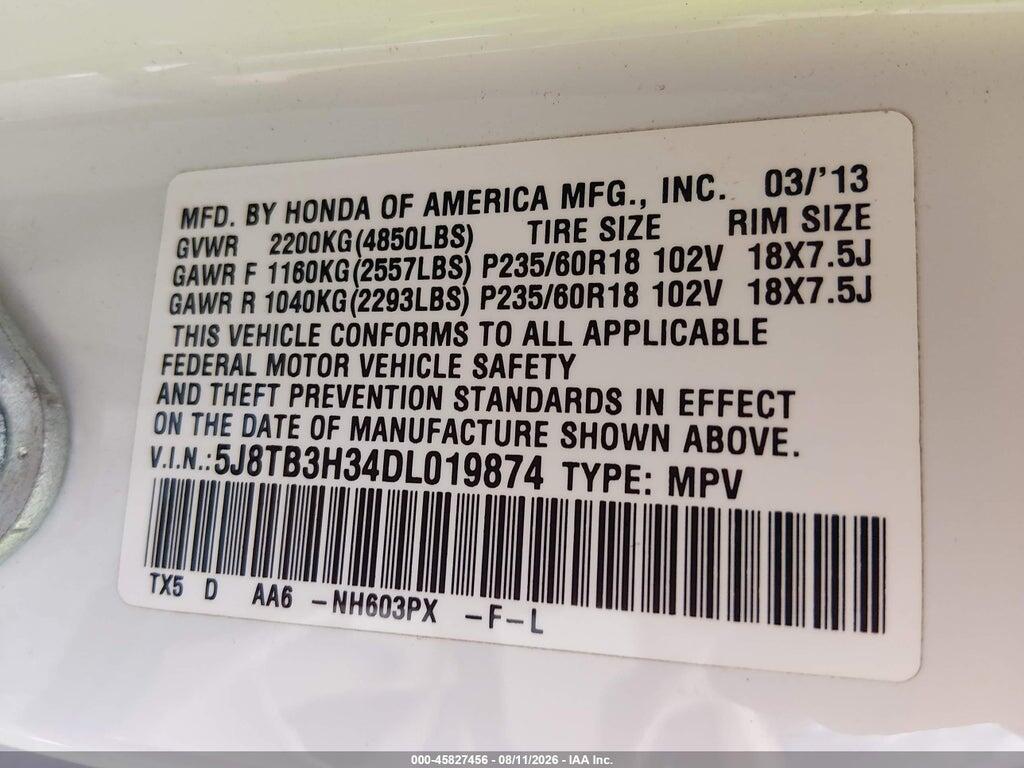 5J8TB3H34DL019874 2013 ACURA RDX photo no. 9