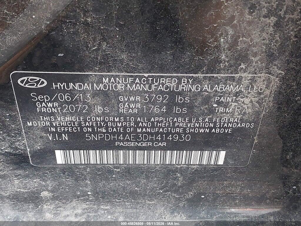 5NPDH4AE3DH414930 2013 HYUNDAI ELANTRA photo no. 9