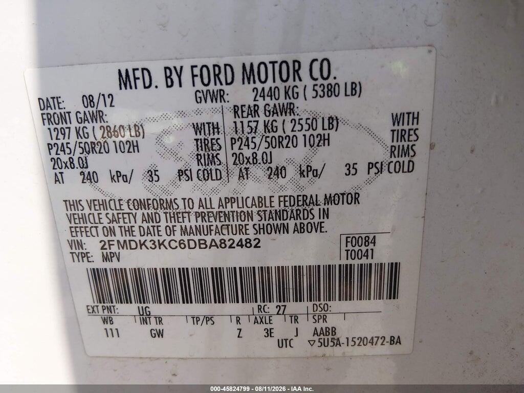 2FMDK3KC6DBA82482 2013 FORD EDGE photo no. 9