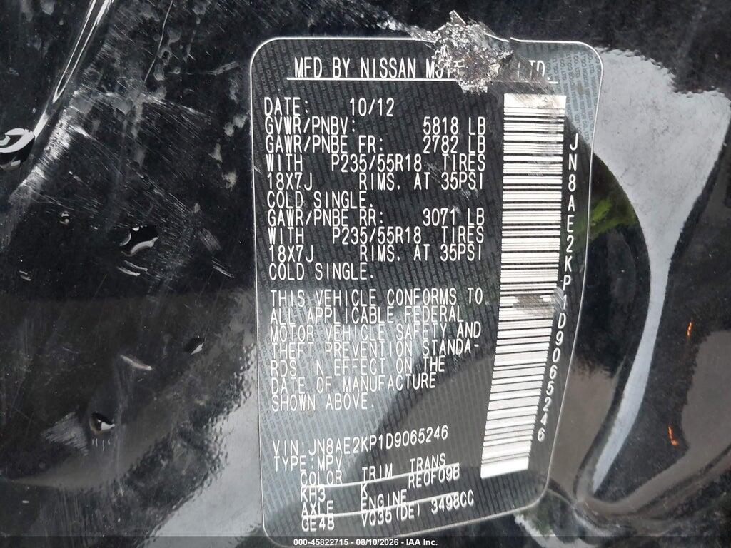 JN8AE2KP1D9065246 2013 NISSAN QUEST photo no. 9