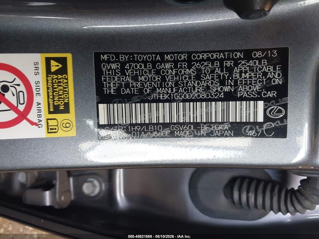 JTHBK1GG0D2080324 2013 LEXUS ES 350 photo no. 9