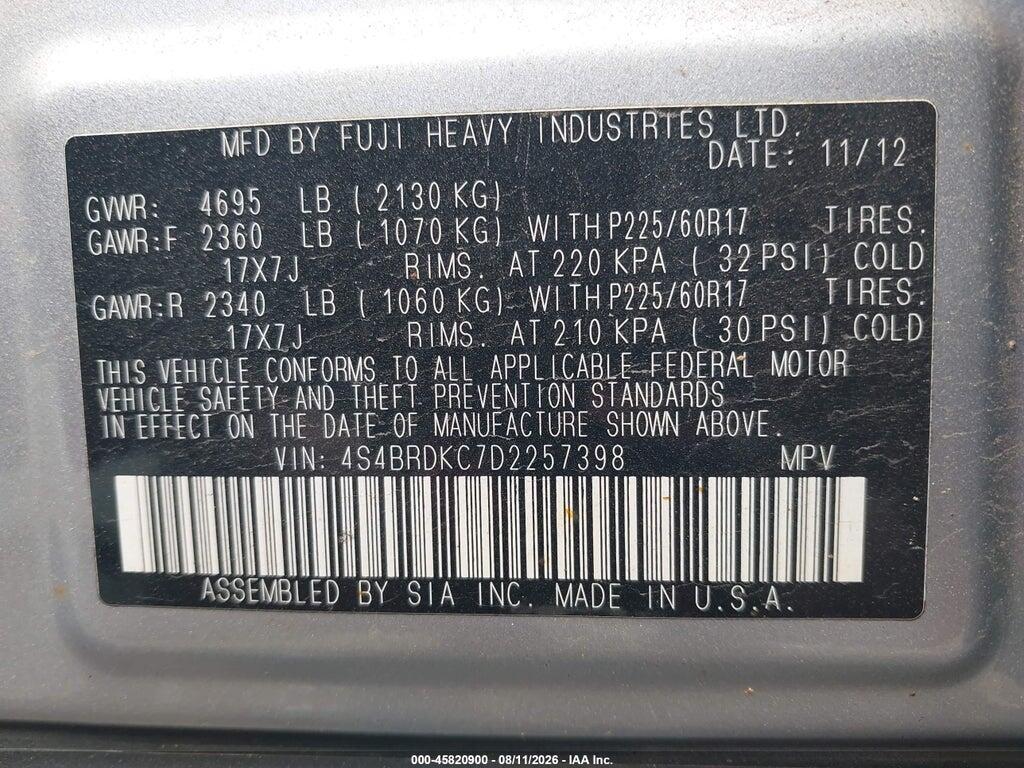4S4BRDKC7D2257398 2013 SUBARU OUTBACK photo no. 9