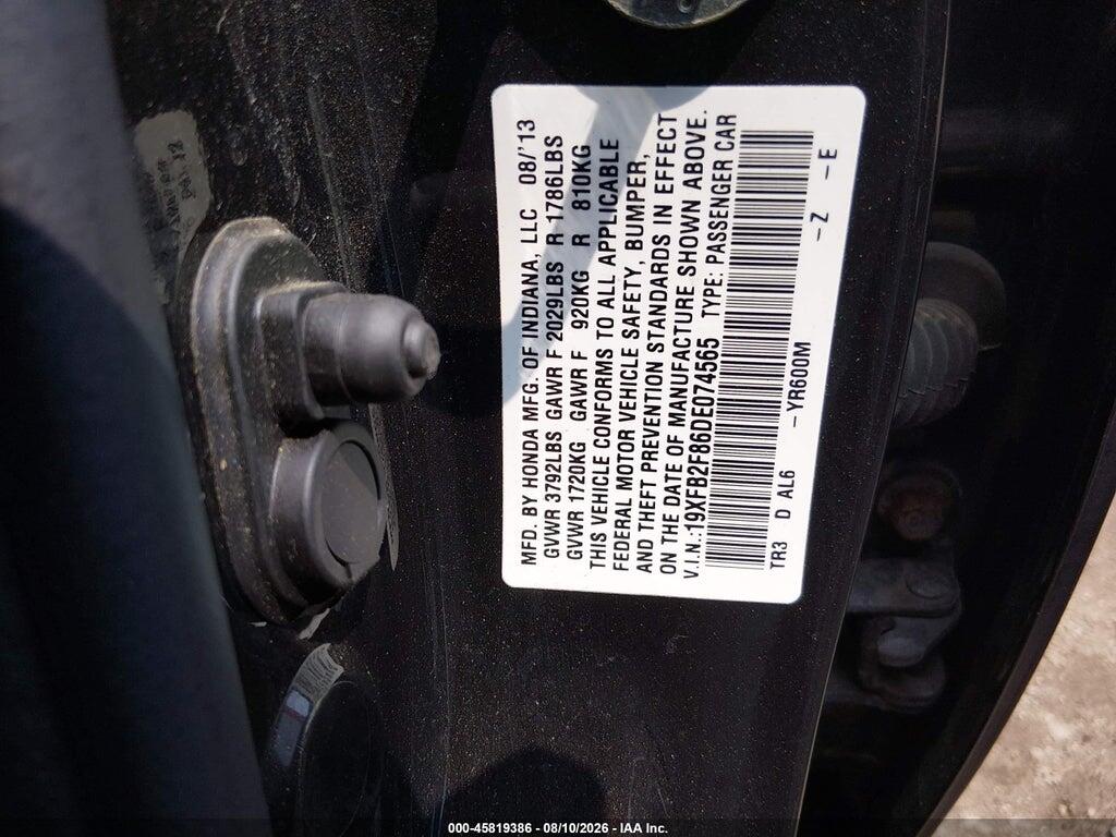 19XFB2F86DE074565 2013 HONDA CIVIC photo no. 9